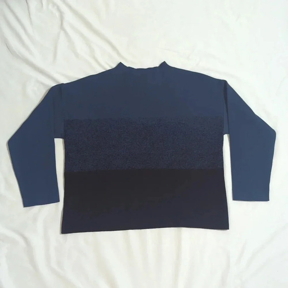 Anne Klein Mock-Neck Colorblock Viscose Blend Boxy Sweater, Color Blue/Blck Sz L - Picture 5 of 15